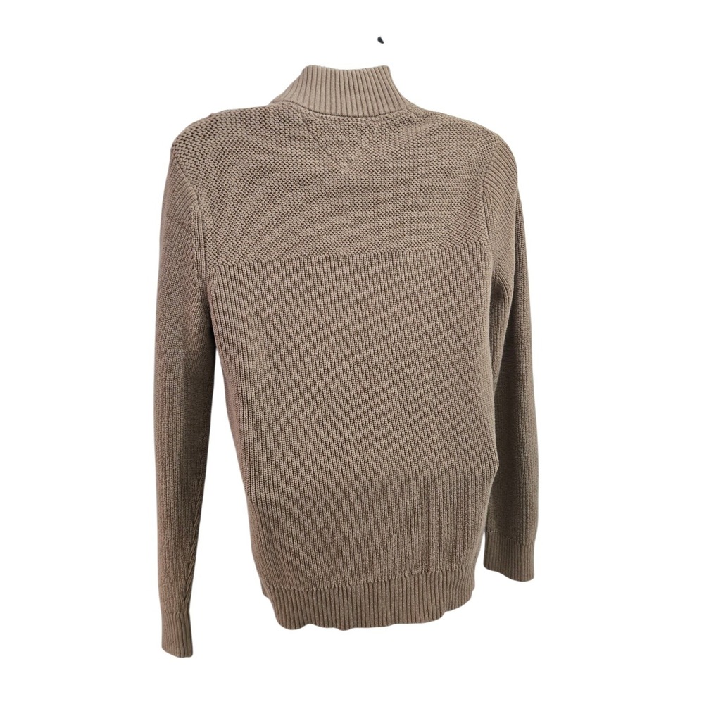 Tommy Hilfiger Men's‎ M Full Button Mock Neck Cardigan Sweater Tan Cotton Knit - Picture 3 of 7